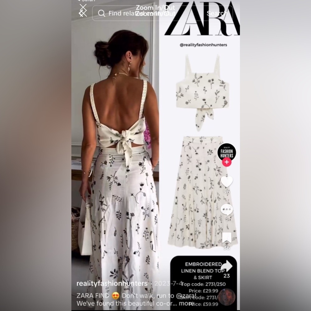 Zara Cream Floral Skirt Set - Picture 2 of 11